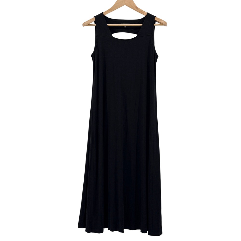 Eileen‎ Fisher Womens Black Rayon Lycra Sleeveless Cutout Back Midi Dress Small